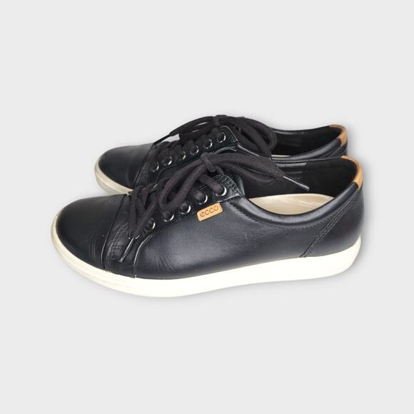 Womens ECCO Black Soft Leather Sneakers Size 7 - 7.5 - Picture 4 of 12